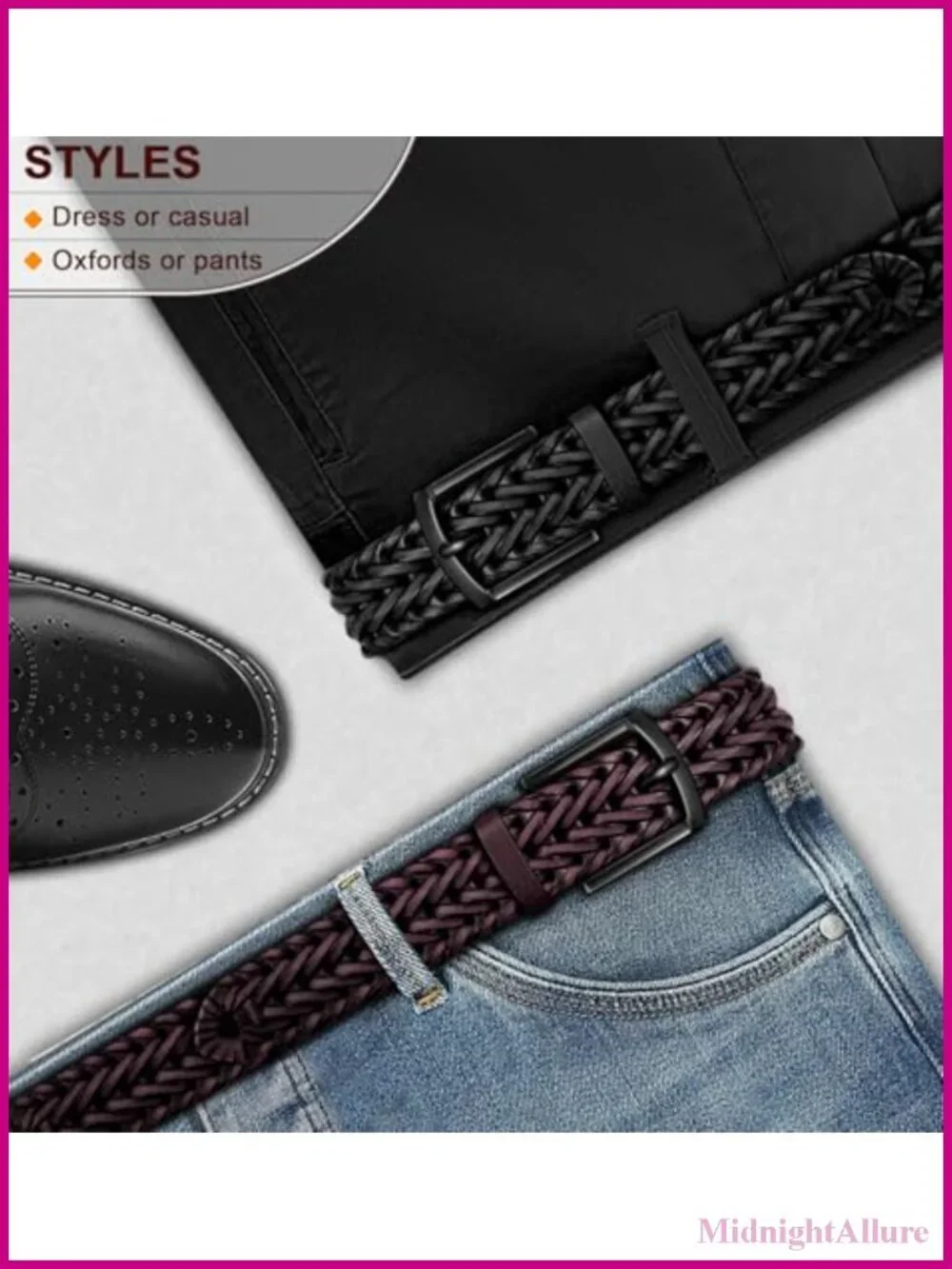 Men's Braided Woven Leather Belt 2Pack Adjustable Golf Gift Boxed
